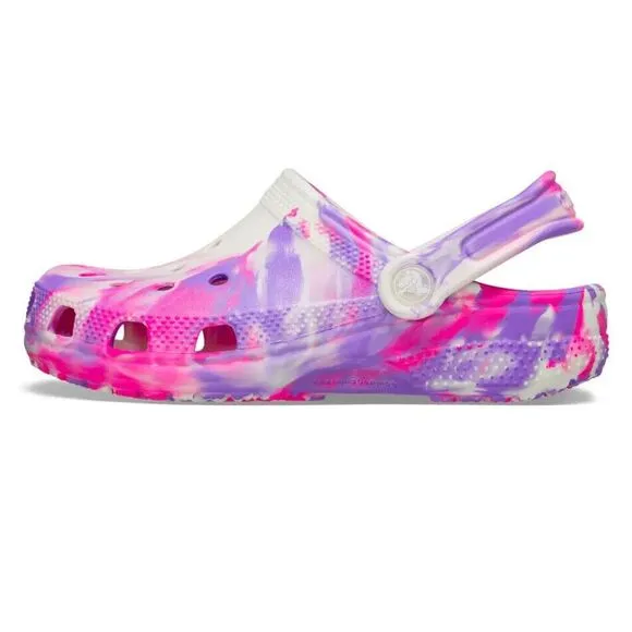 Crocs Classic 210718-6TX Clog Kids Pink Glow Marble Print Comfort Shoes FD628
