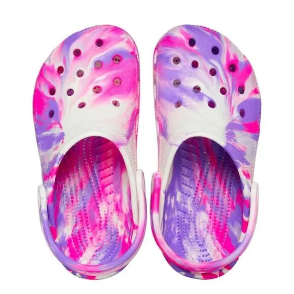 Crocs Classic 210718-6TX Clog Kids Pink Glow Marble Print Comfort Shoes FD628