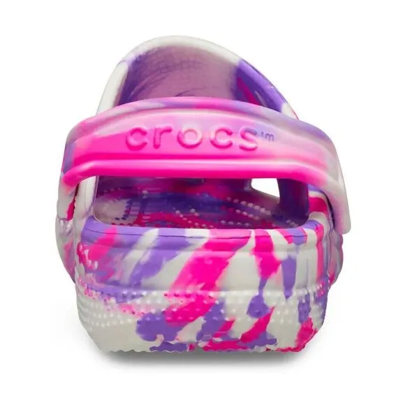 Crocs Classic 210718-6TX Clog Kids Pink Glow Marble Print Comfort Shoes FD628