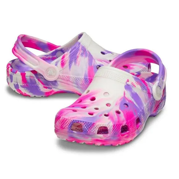 Crocs Classic 210718-6TX Clog Kids Pink Glow Marble Print Comfort Shoes FD628