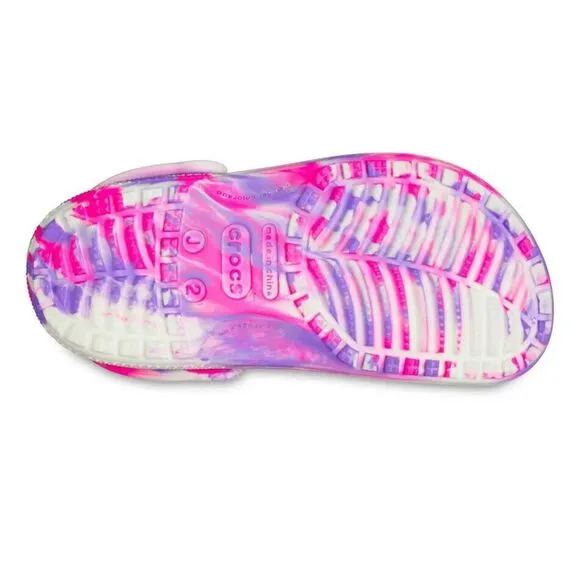 Crocs Classic 210718-6TX Clog Kids Pink Glow Marble Print Comfort Shoes FD628