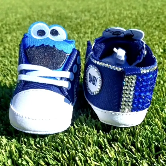 Custom Blue Character Hand Embellished Soft Sole Shoes