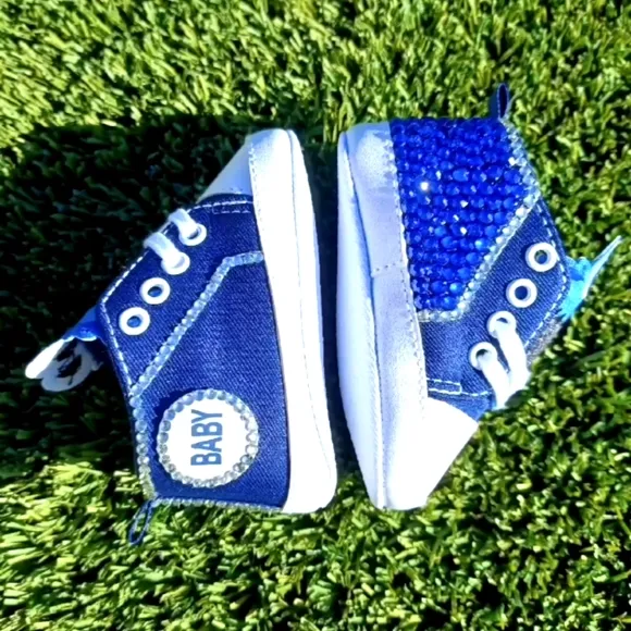 Custom Blue Character Hand Embellished Soft Sole Shoes