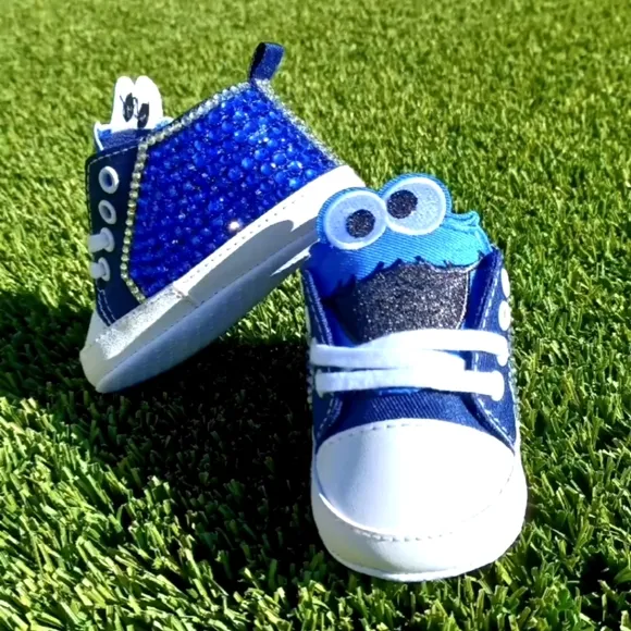 Custom Blue Character Hand Embellished Soft Sole Shoes