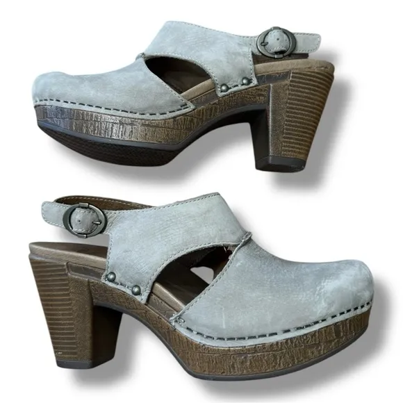 Dansko Womens Gray Suede Leather Riley Cut Out Slingback Heels Shoes 36 5.5 6