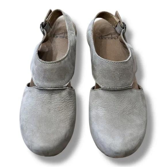 Dansko Womens Gray Suede Leather Riley Cut Out Slingback Heels Shoes 36 5.5 6