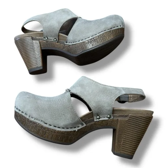 Dansko Womens Gray Suede Leather Riley Cut Out Slingback Heels Shoes 36 5.5 6
