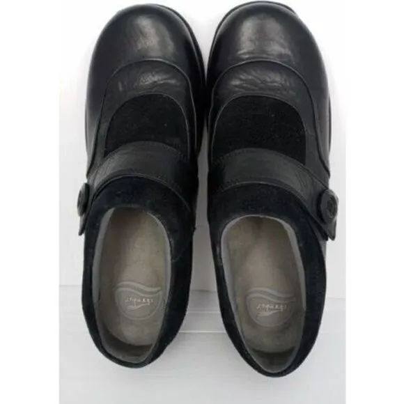 Dansko Womens Size 40 US 9.5-10 Black Leather Suede Slip Resistant Clogs‎ Shoes