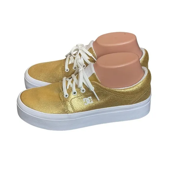 DC Women Trase PlatformCasual Shoes Gold US Size 8.5NWB Metallic Fabric