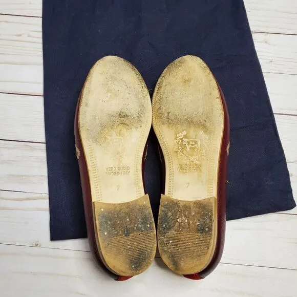 DEL TORO loafers fruit embroidered burgundy leather shoes 7
