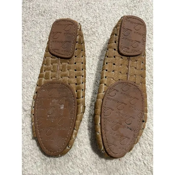 Delman Women's 7.5 Shoes Slip on Calf Hair Tan Woven Penny Loafers Fur MSRP $235