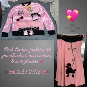 DELUXE Pink Ladies Costume | Jacket, Poodle Skirt, Sun Glasses, Accessories