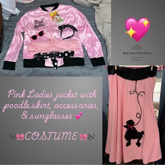 DELUXE Pink Ladies Costume | Jacket, Poodle Skirt, Sun Glasses, Accessories