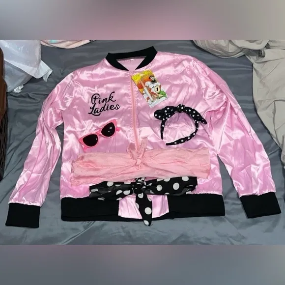 DELUXE Pink Ladies Costume | Jacket, Poodle Skirt, Sun Glasses, Accessories