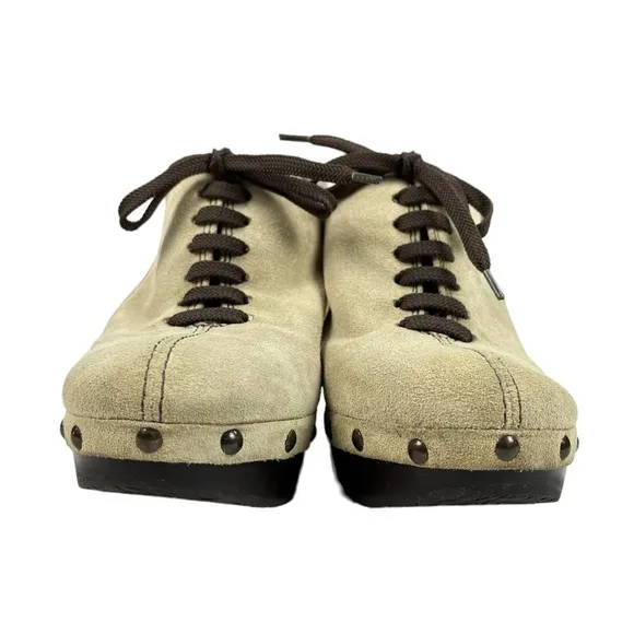 Diane Von Furstenberg‎ Emerson Tan Suede Studded Wedge Clogs Mule Shoes Size 8.5