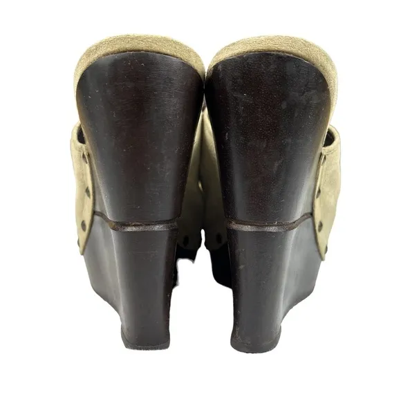 Diane Von Furstenberg‎ Emerson Tan Suede Studded Wedge Clogs Mule Shoes Size 8.5