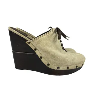 Diane Von Furstenberg‎ Emerson Tan Suede Studded Wedge Clogs Mule Shoes Size 8.5