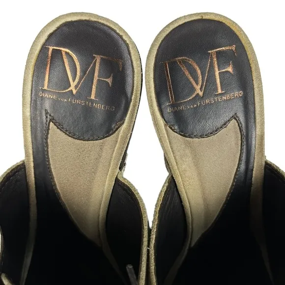 Diane Von Furstenberg‎ Emerson Tan Suede Studded Wedge Clogs Mule Shoes Size 8.5