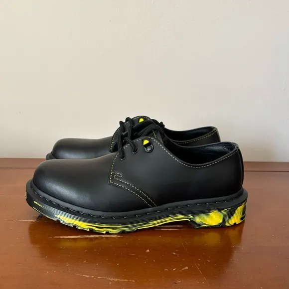 Doc Dr. Martens 1461 Marbled Sole Leather Oxford Shoes Black Yellow