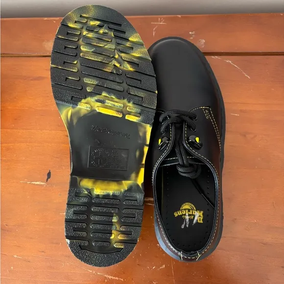 Doc Dr. Martens 1461 Marbled Sole Leather Oxford Shoes Black Yellow