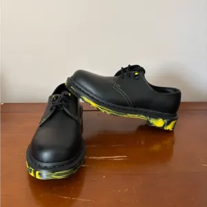 Doc Dr. Martens 1461 Marbled Sole Leather Oxford Shoes Black Yellow