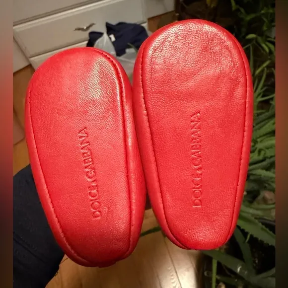 Dolce &amp; Gabbana Vintage Baby's First Shoes Soft Red Ballet Flats Made In Italy