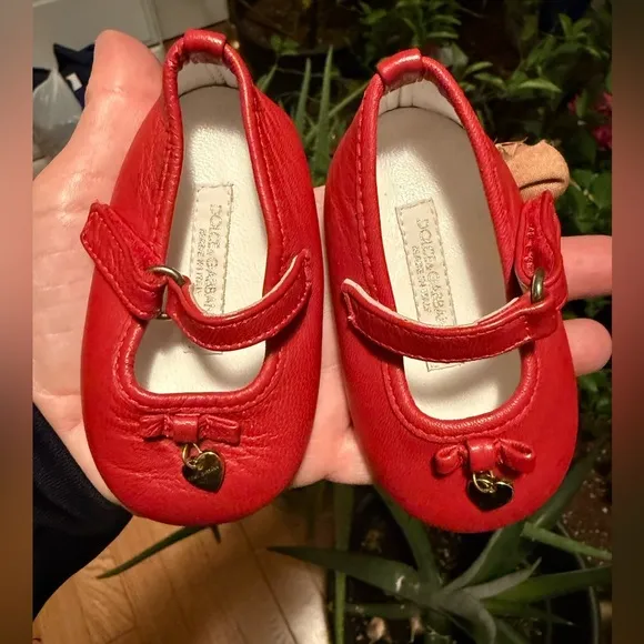 Dolce &amp; Gabbana Vintage Baby's First Shoes Soft Red Ballet Flats Made In Italy