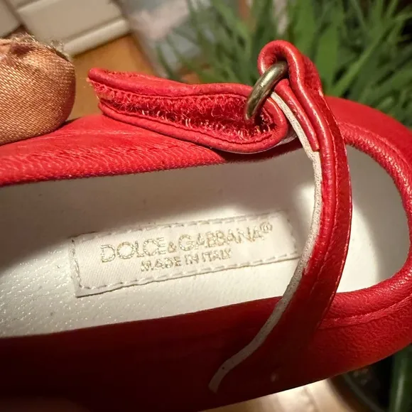 Dolce &amp; Gabbana Vintage Baby's First Shoes Soft Red Ballet Flats Made In Italy