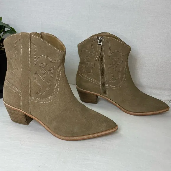Dolce Vita Womens Solow‎ Beige Suede Cowboy, Western Boots 9.5