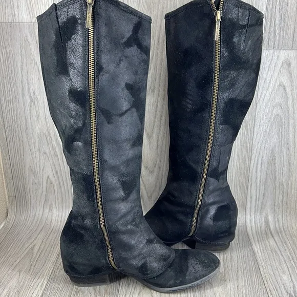 Donald J. Pliner Devi Tall Black Suede Double Zipper Boots