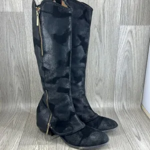 Donald J. Pliner Devi Tall Black Suede Double Zipper Boots
