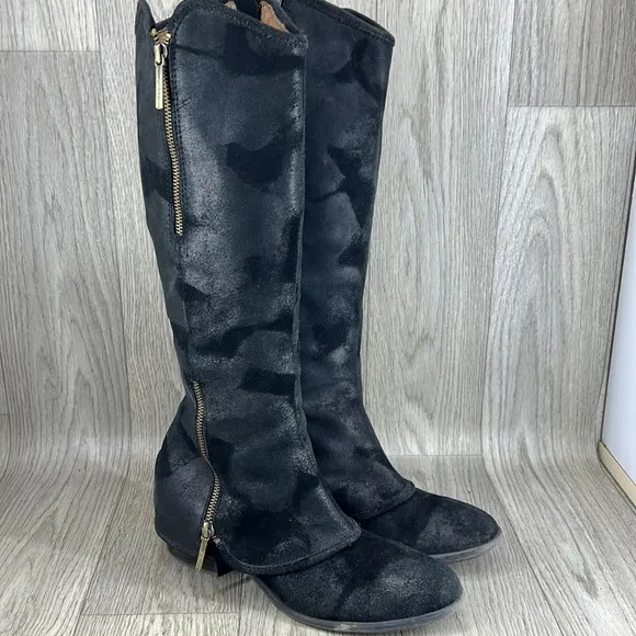 Donald J. Pliner Devi Tall Black Suede Double Zipper Boots