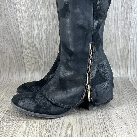 Donald J. Pliner Devi Tall Black Suede Double Zipper Boots