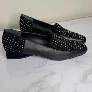 Donald J. Pliner ILINE Black Leather Suede Flats Loafers Studded Block Heel 7M