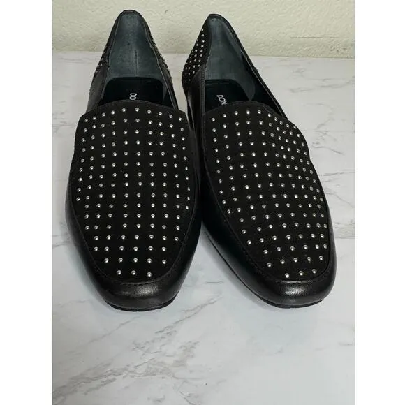 Donald J. Pliner ILINE Black Leather Suede Flats Loafers Studded Block Heel 7M