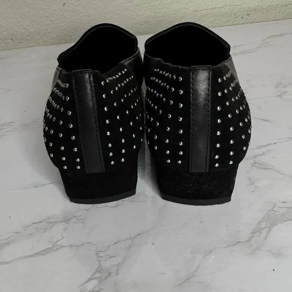 Donald J. Pliner ILINE Black Leather Suede Flats Loafers Studded Block Heel 7M