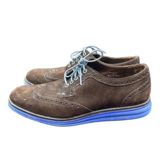 Donald J Pliner Oxford Shoes Mens 9.5 M EVEB Wingtip Brown Suede Blue Sneaker