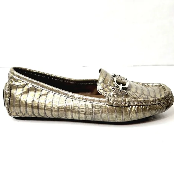 Donald Pliner driving moccasins. Croc embossed leather.  Gray. 6.5