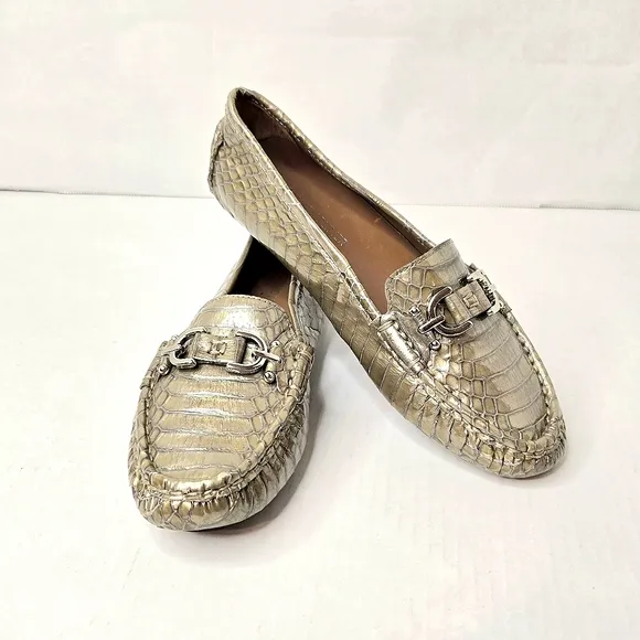 Donald Pliner driving moccasins. Croc embossed leather.  Gray. 6.5