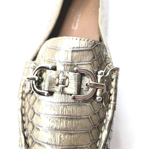 Donald Pliner driving moccasins. Croc embossed leather.  Gray. 6.5