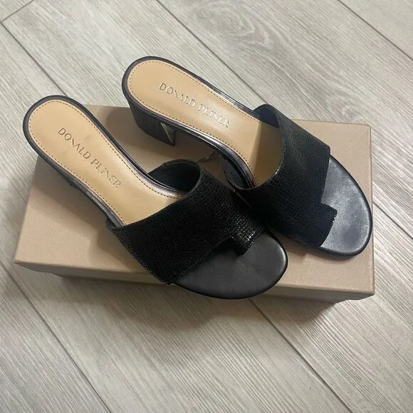 DONALD PLINER MELROS BLACK LOW BLOCK  HEEL SANDAL NEW Size 8