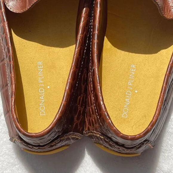Donald J Pliner VINCO5 Brown Croc Embossed Leather Loafers Driving Shoes Size 11