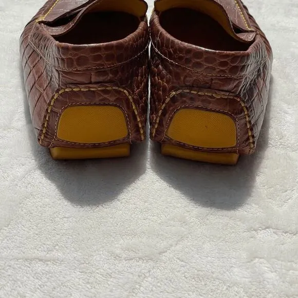 Donald J Pliner VINCO5 Brown Croc Embossed Leather Loafers Driving Shoes Size 11