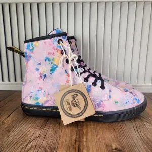 Dr. Doc Martens Sheridan Womens Size 8 Pink Rainbow Confetti Air Soft Wair Boots