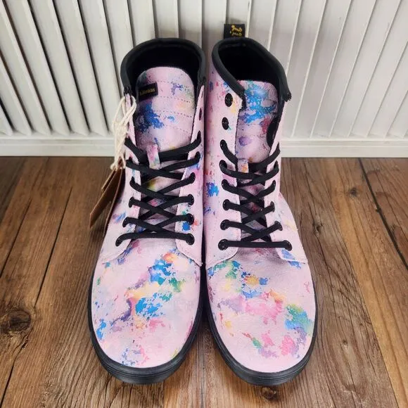 Dr. Doc Martens Sheridan Womens Size 8 Pink Rainbow Confetti Air Soft Wair Boots