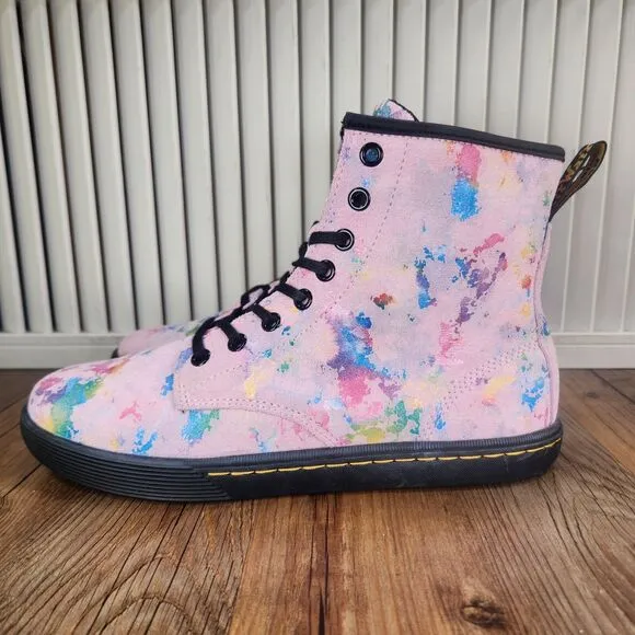 Dr. Doc Martens Sheridan Womens Size 8 Pink Rainbow Confetti Air Soft Wair Boots