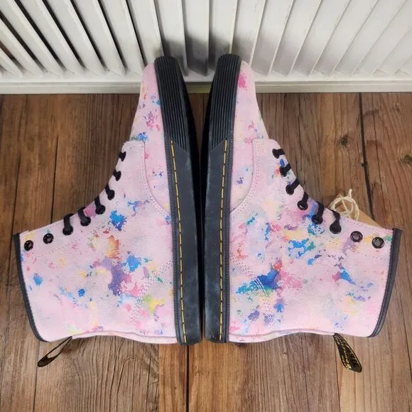 Dr. Doc Martens Sheridan Womens Size 8 Pink Rainbow Confetti Air Soft Wair Boots