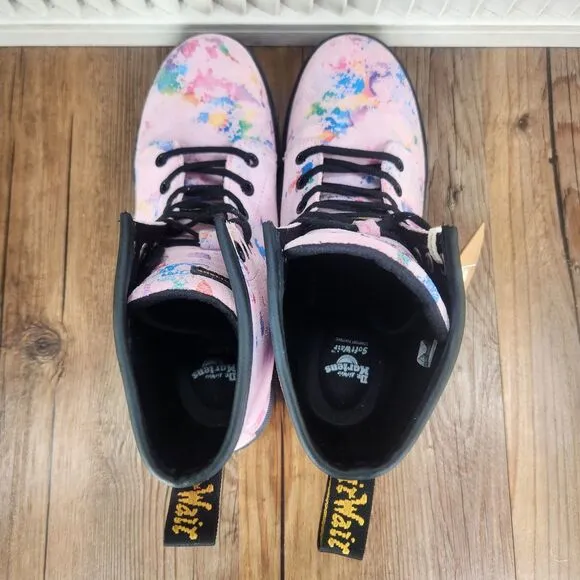 Dr. Doc Martens Sheridan Womens Size 8 Pink Rainbow Confetti Air Soft Wair Boots
