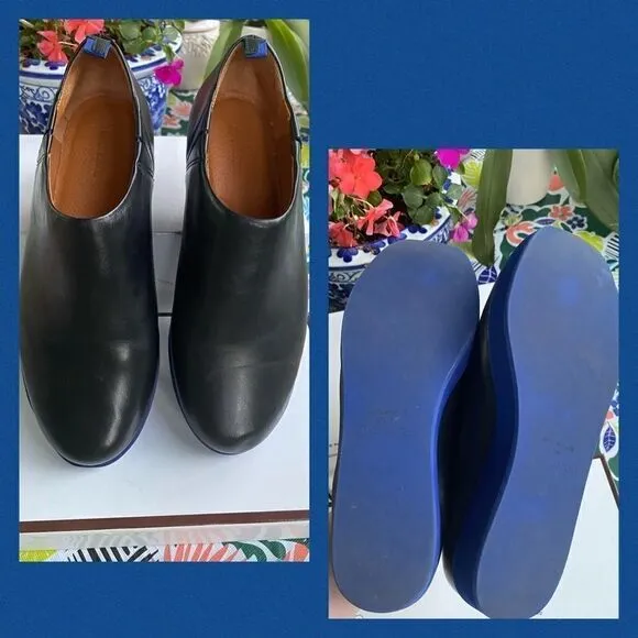 Dr. Liza black leather blue sole color block, minimalist shoes made Brazil 7