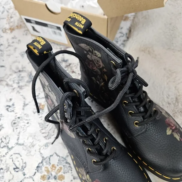 Dr. Martens 1460 8-Eye Decayed Roses Boot Black Women US 8